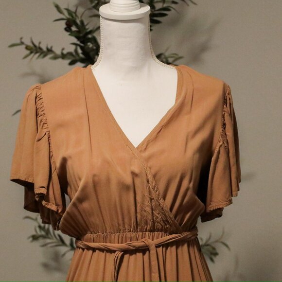 "Petal & Pup" Tan Flowy Dress Barker Dress Small - Picture 2 of 8
